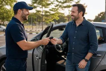 Chaveiro utilizando ferramentas para abrir um carro.